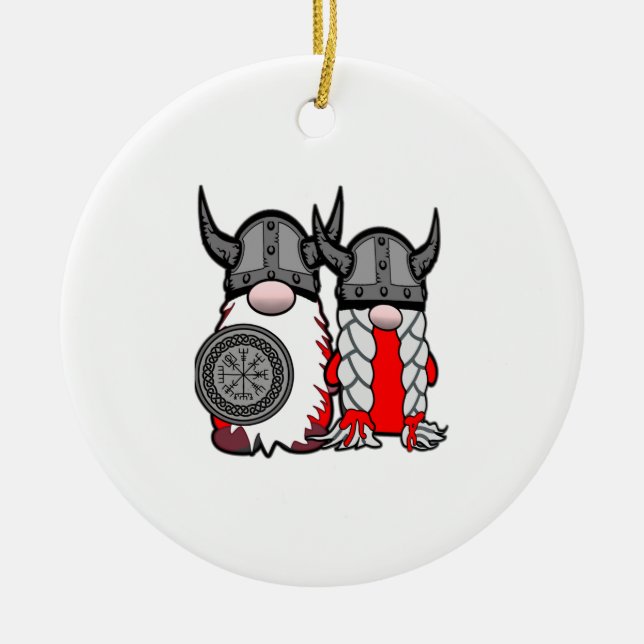 Cute Nordic Gnomes Viking Tomte Couple Scandinavia Ceramic Tree Decoration (Front)