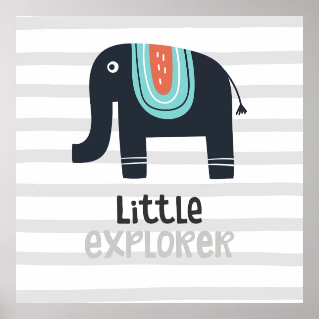Cute Nordic Little Explorer Elephant Poster (Front)