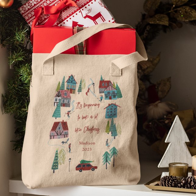 Cute Nordic skating Village Tote Bag (Cute Nordic skating Village Tote Bag)