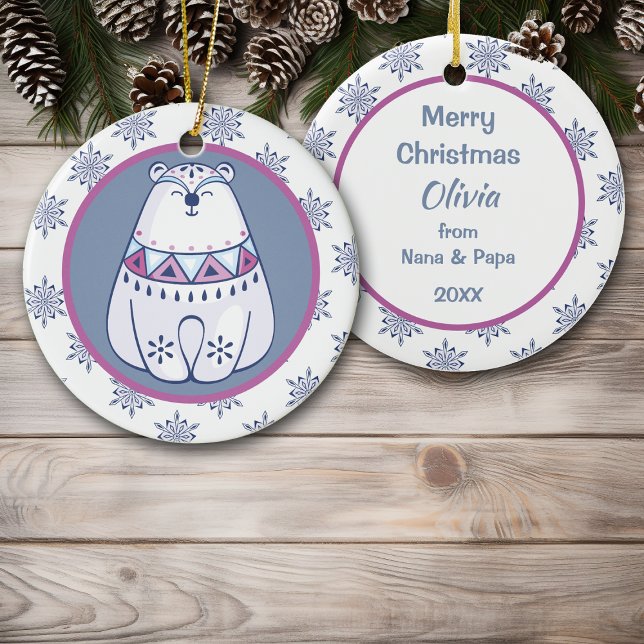 Cute Nordic Style Polar Bear Kids Personalised Ceramic Tree Decoration (Creator Uploaded)