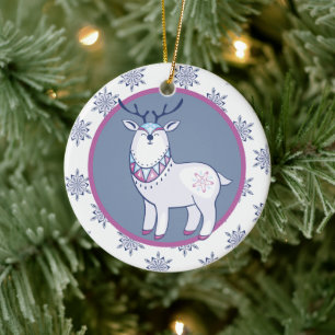 Cute Nordic Style Reindeer Kids Personalised Ceramic Tree Decoration