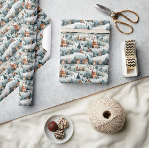 Cute Nordic Winter Village Christmas Wrapping Paper