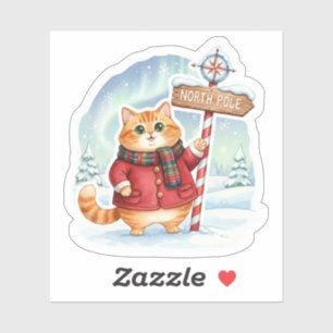 Cute North Pole Cat in Coat & Scarf Christmas