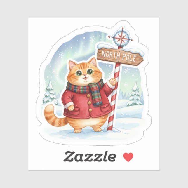 Cute North Pole Cat in Coat & Scarf Christmas  (Sheet)
