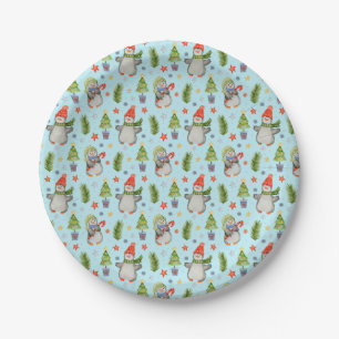 Cute North Pole Christmas Penguins  Paper Plate