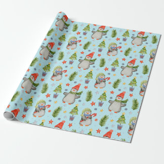 Cute North Pole Christmas Penguins  Wrapping Paper