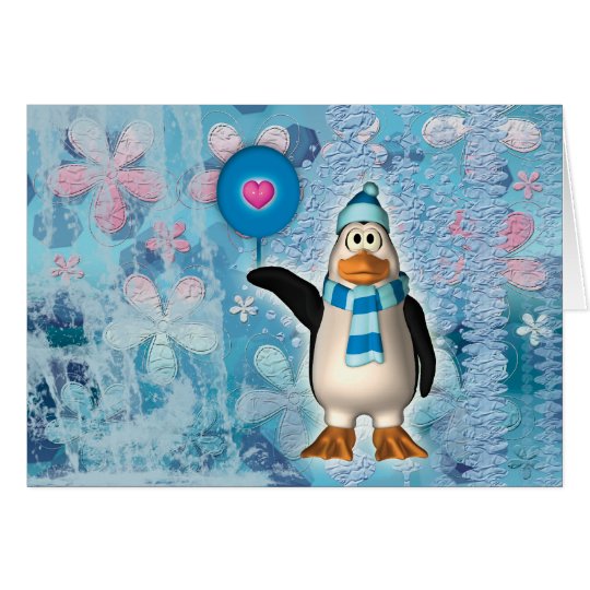 Cute north pole penguin with heart card