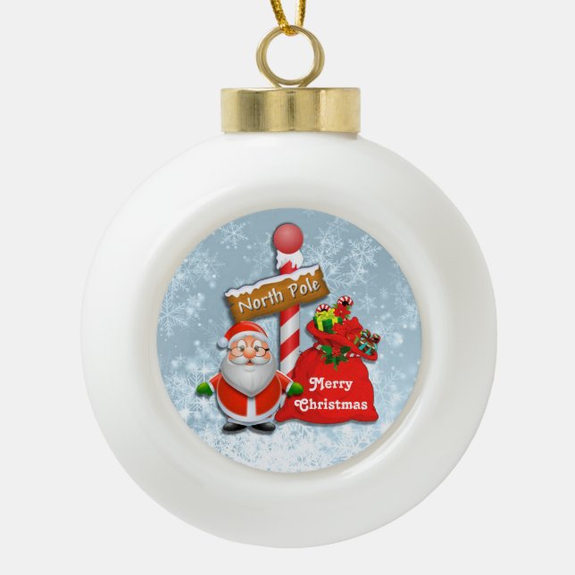 Cute North Pole Santa Ball Ornament (Front)