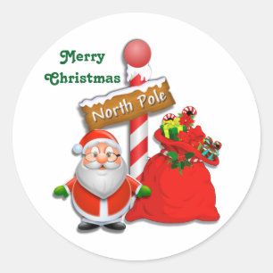 Cute North Pole Santa Custom Colour Stickers