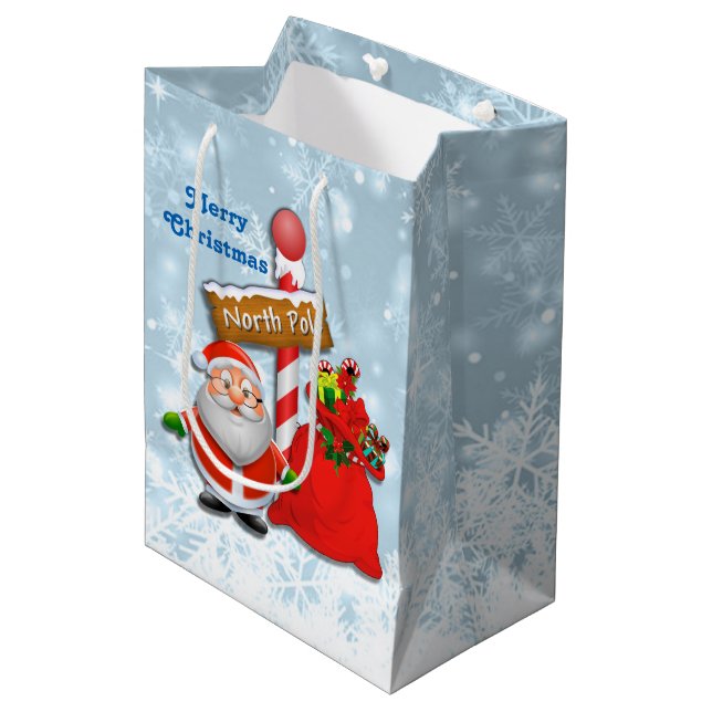 Cute North Pole Santa Gift Bag (Front Angled)