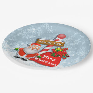 Cute North Pole Santa Paper Plates