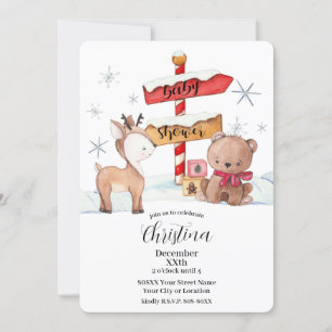Cute North Pole Winter Theme Baby Shower Invitation
