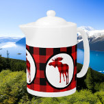 Cute Northern moose buffalo plaid<br><div class="desc">Cute Northern moose buffalo plaid teapot</div>
