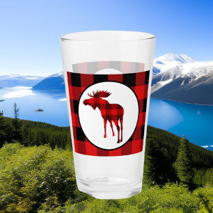 Cute Northern moose buffalo plaid Glass