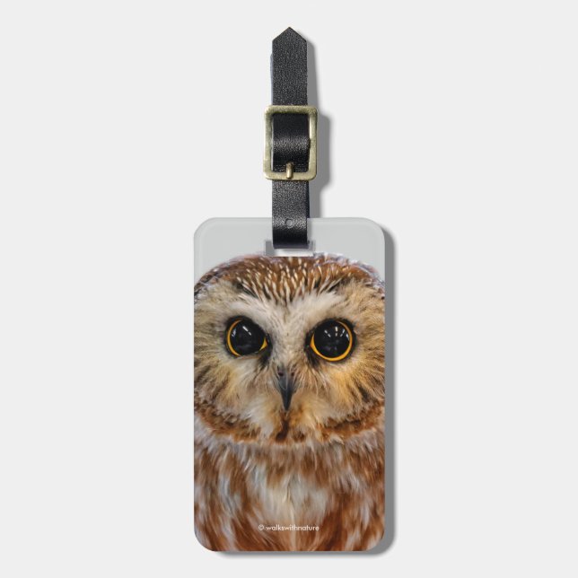 Cute Northern Saw Whet Owl Luggage Tag (Front Vertical)