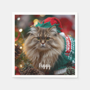 Cute Norwegian Forest Cat Christmas Personalised Napkin