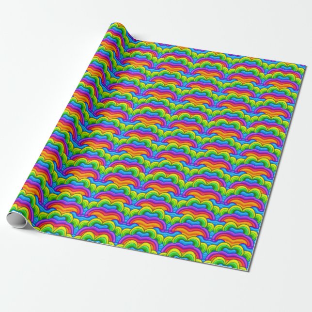 Cute Nostalgic Kids Rainbows Shapes Arches Pattern Wrapping Paper (Unrolled)