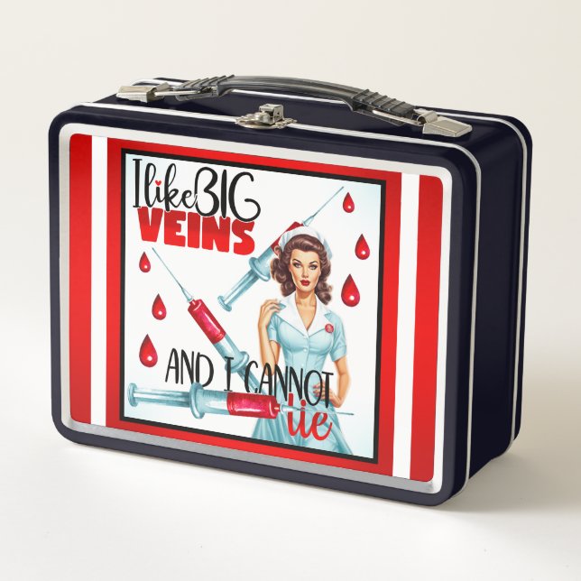 Cute Nostalgic Nurse  I like Big Veins Metal Lunch Box (Front)
