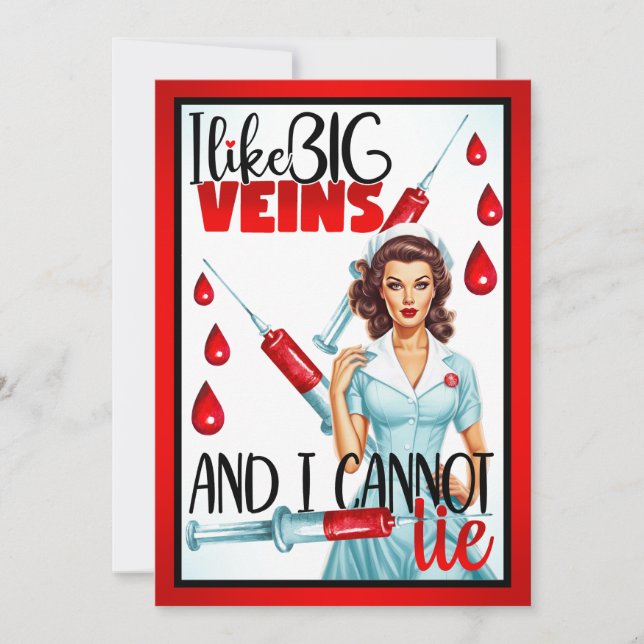 Cute Nostalgic Nurse I like Big Veins Thank You Card (Front)