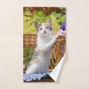 Cute Nosy Baby Cat Kitten in a Flowering Garden - Bath Towel Set
