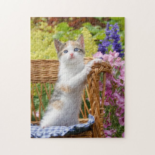 Cute Nosy Baby Cat Kitten in a Flowering Garden Jigsaw Puzzle (Vertical)