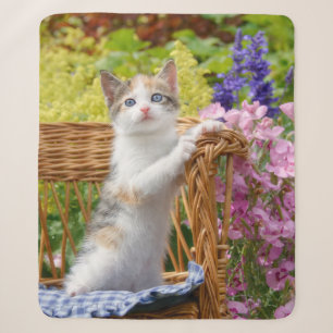 Cute Nosy Baby Cat Kitten in a Flowering Garden - Sherpa Blanket