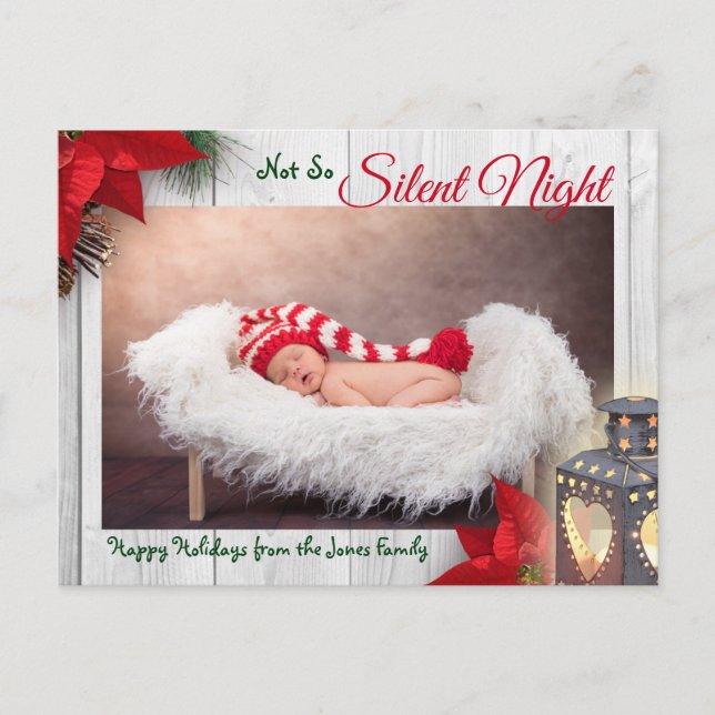 Cute Not So Silent Night Baby Christmas Photo Holiday Postcard (Front)