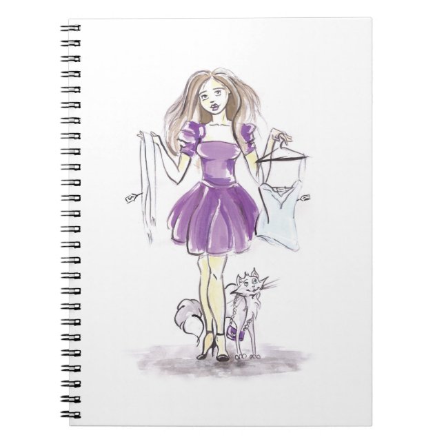 Cute Notebook Fashion Girl And Cat Shopping (Front)