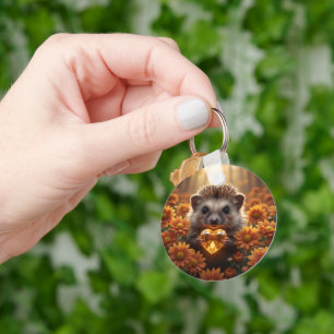 Cute November Hedgehog with Topaz Heart Key Ring