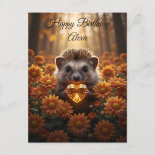 Cute November Hedgehog with Topaz Heart Postcard