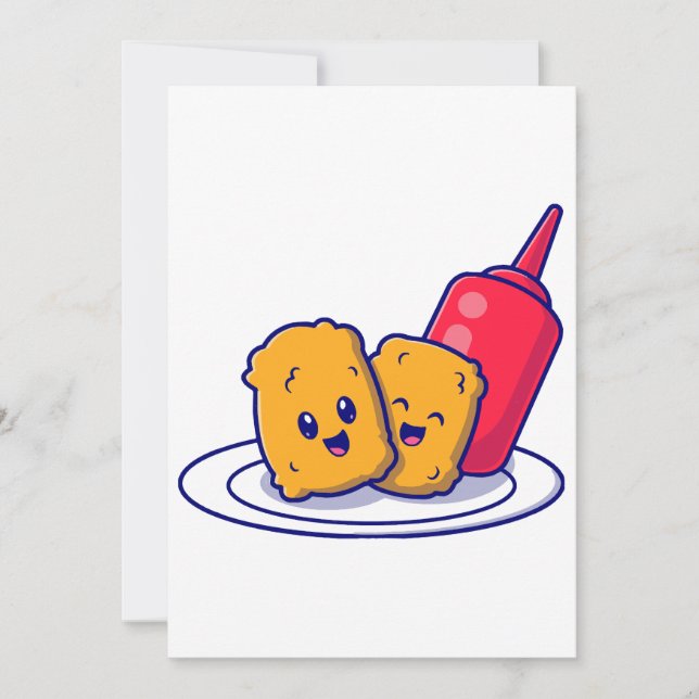 Cute Nuggets Smile With Sauce Cartoon  Invitation (Front)