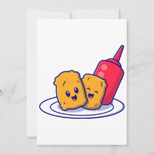 Cute Nuggets Smile With Sauce Cartoon Invitation