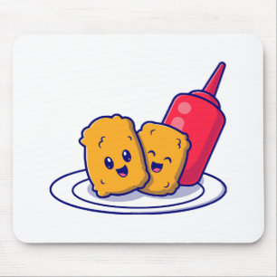 Cute Nuggets Smile With Sauce Cartoon Mouse Mat