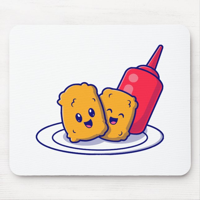 Cute Nuggets Smile With Sauce Cartoon  Mouse Mat (Front)