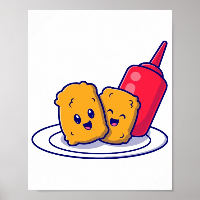 Cute Nuggets Smile With Sauce Cartoon  Poster (Front)