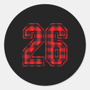 Cute Number 26 Christmas Red Plaid Pattern #26 Unf Classic Round Sticker