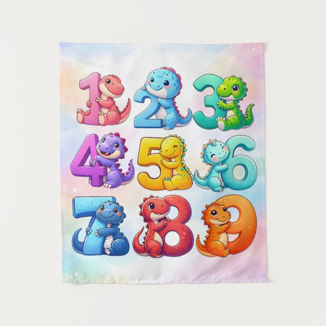 Cute Numbers Animals Maths Poster for Kids Tapestry (Front)