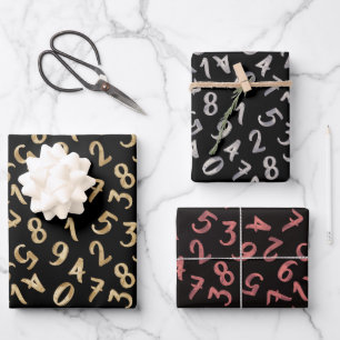 Cute Numbers Black Rose Gold Pattern Mathematics Wrapping Paper Sheet