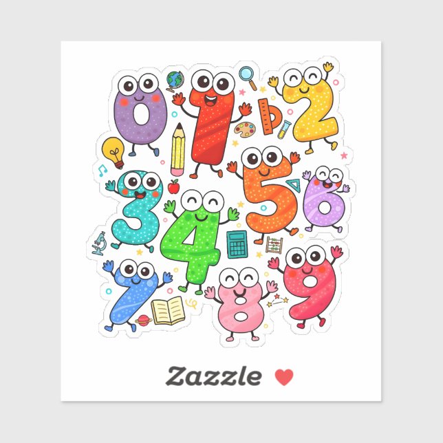 Cute Numbers Characters Sticker for Kids (Sheet)
