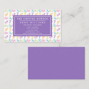 Cute Numbers Pattern - Math Teacher Tutor Business Card
