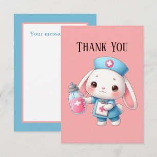 Cute Nurse add message bunny Thank You Card