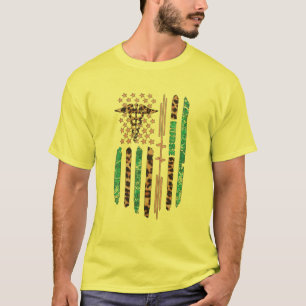 Cute Nurse American Flag Design With Heartbeat Leo T-Shirt