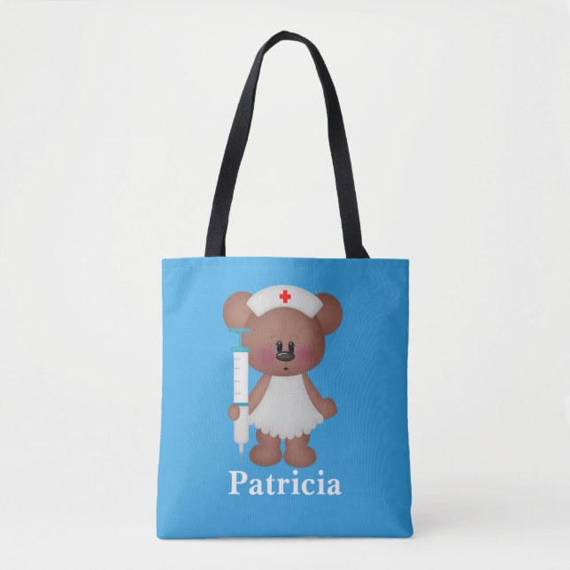Cute nurse bear add name tote (Front)