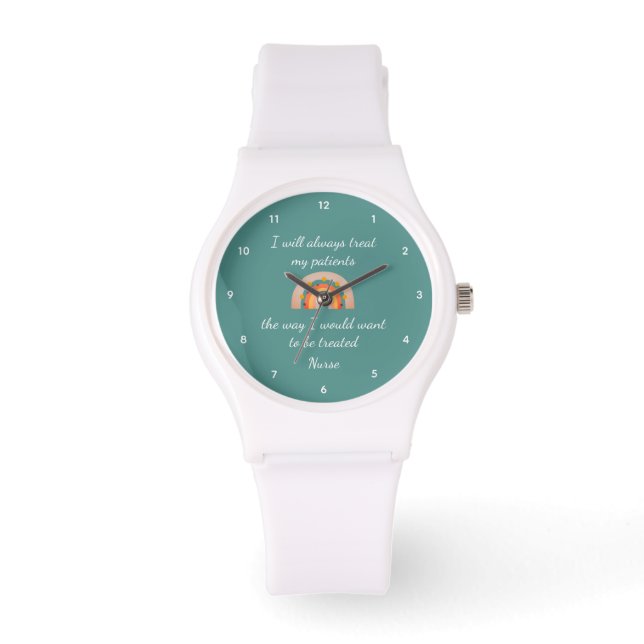 Cute Nurse Boho Rainbow Teal White Second Hand Watch (Front)