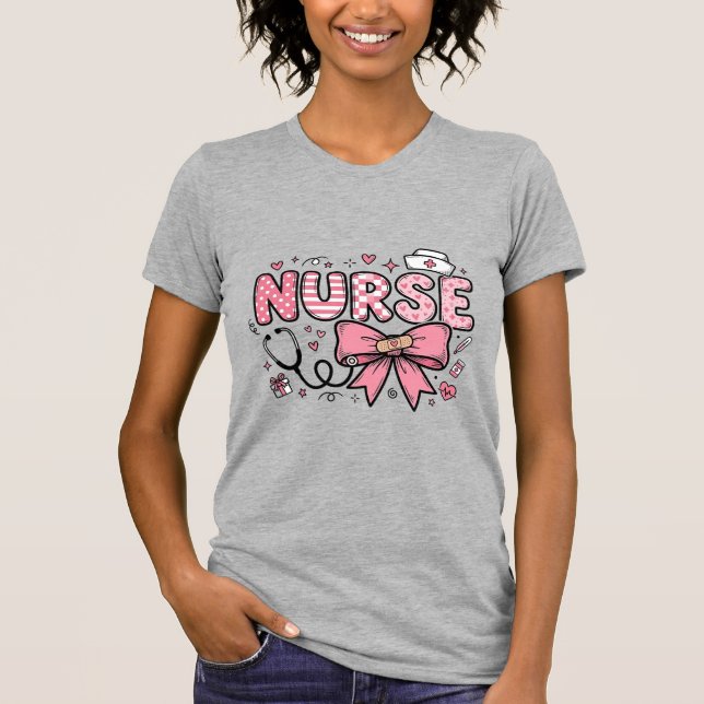 Cute Nurse Bow Heart Vector Shirt Design_1 (Front)
