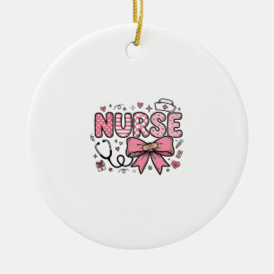 Cute Nurse Bow Heart Vector Shirt Design_1 Ceramic Tree Decoration