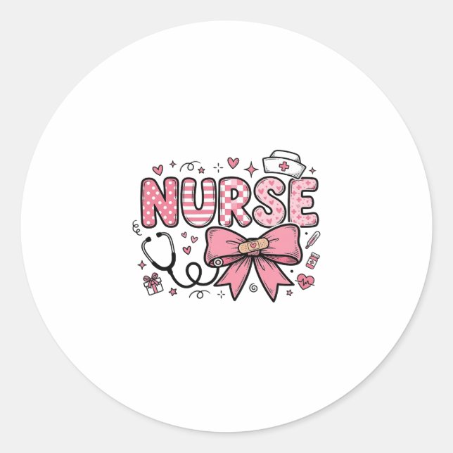 Cute Nurse Bow Heart Vector Shirt Design_1 Classic Round Sticker (Front)