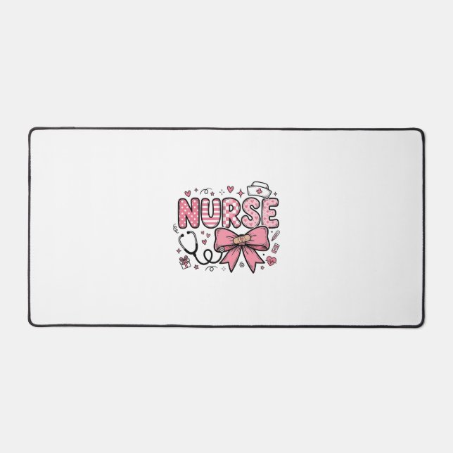 Cute Nurse Bow Heart Vector Shirt Design_1 Desk Mat (Front)