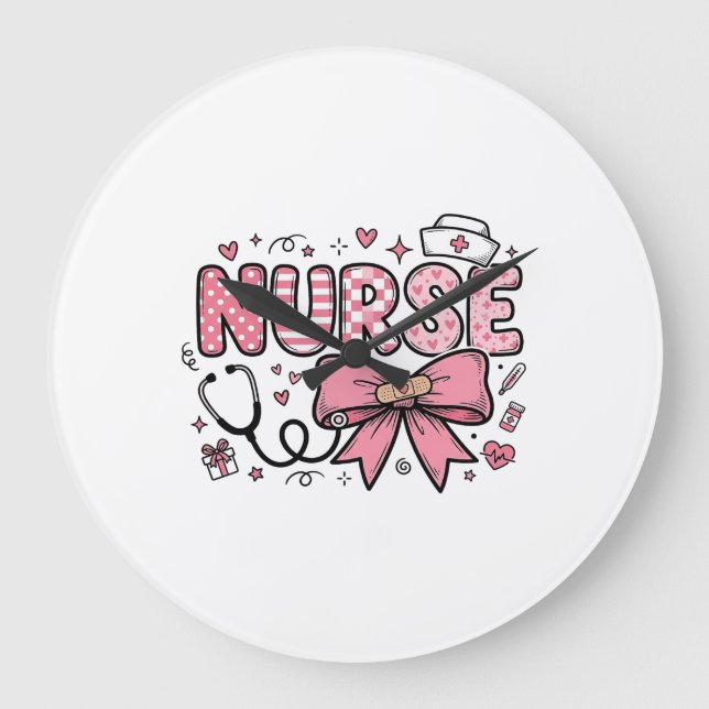 Cute Nurse Bow Heart Vector Shirt Design_1 Large Clock (Front)