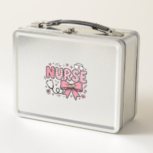 Cute Nurse Bow Heart Vector Shirt Design_1 Metal Lunch Box